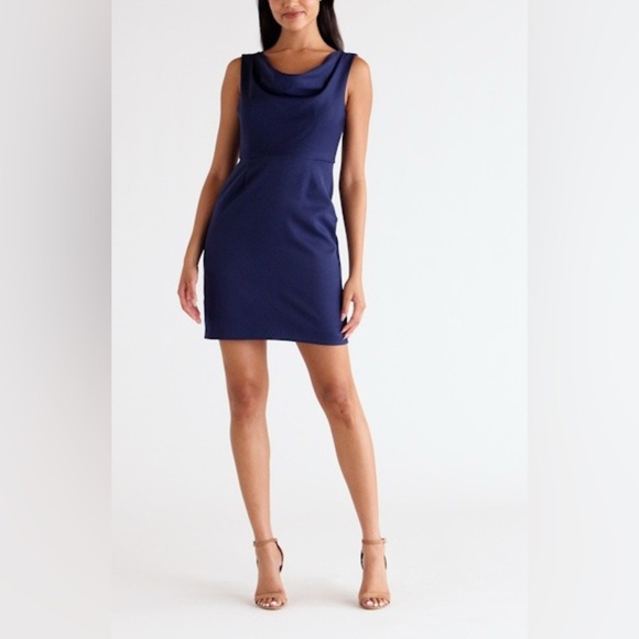 Sam Edelman Cady Drape Neck Mini Dress - Size 12 - Navy Blue - NWT - Picture 1 of 14